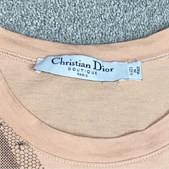 S VTG Y2k AUTH Christian Dior 2006 Trompe L'oeil Denim Lace Tee Shirt Logo Top - Picture 7 of 15